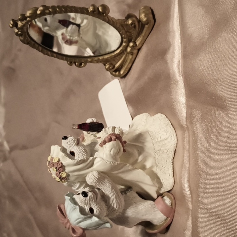 Coca-Cola Charming Bride and Groom Bear Figurine with Mirror